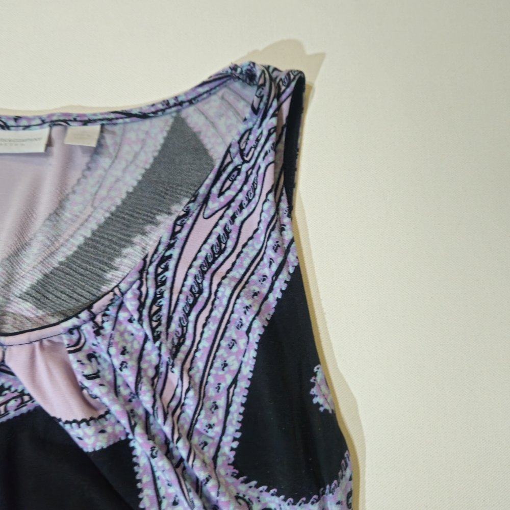New York & Company Sleeveless Blouse Womens XS Black Purple Paisley Dressy Tank - Picture 3 of 6